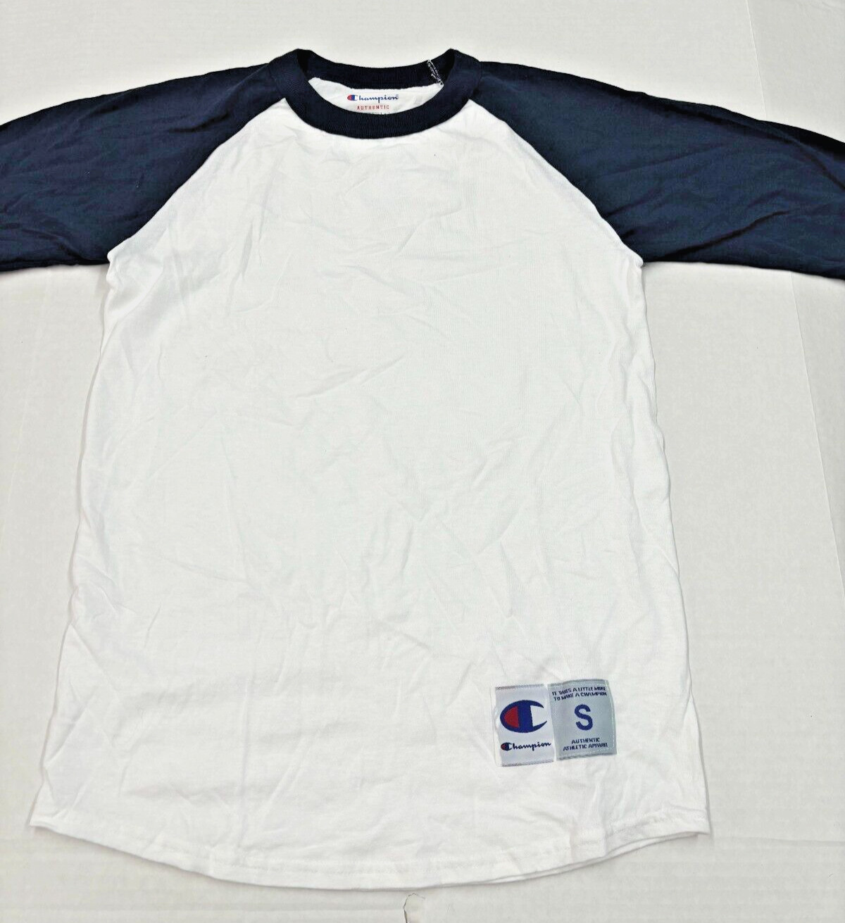 24A14 Champion T137 Authentic Athletic Aparell Baseball Tee Small SM Navy/White