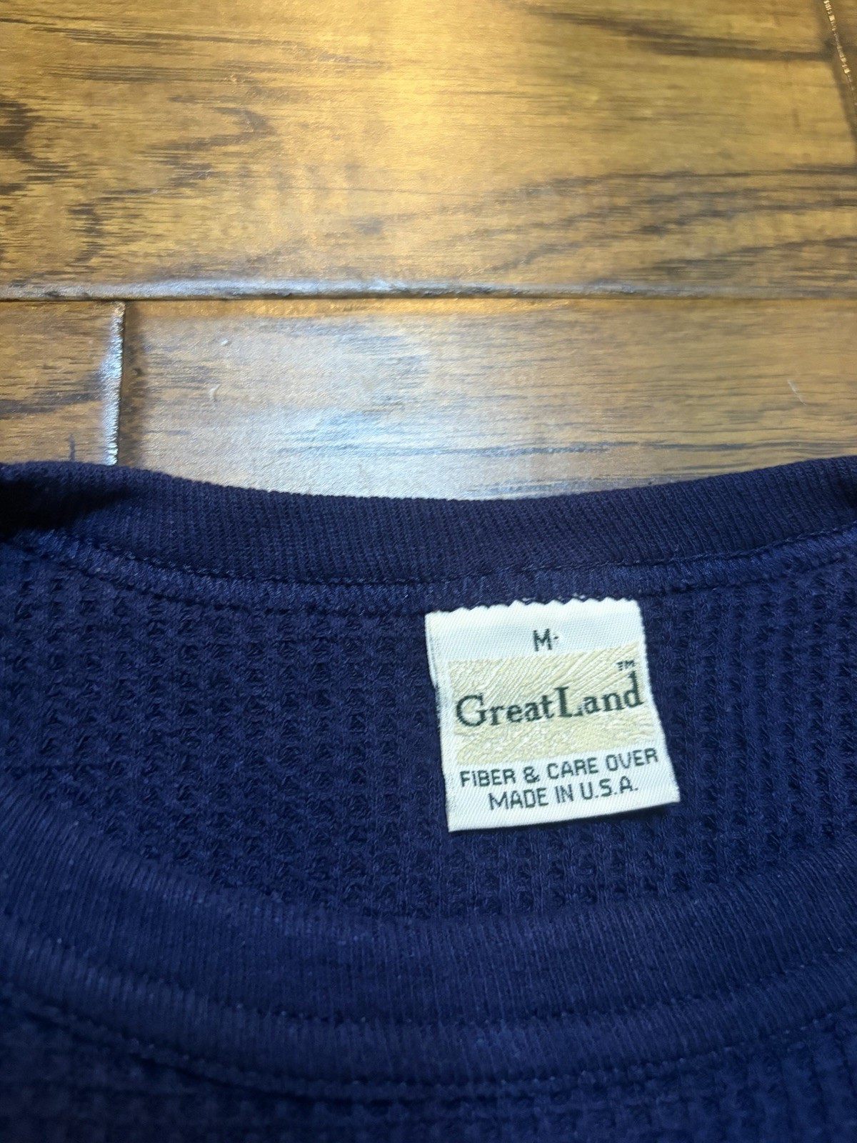 VTG Great Land Thermal Mens M Blue Polycotton Waffle-Knit Long-Sleeve Base 90s gallery