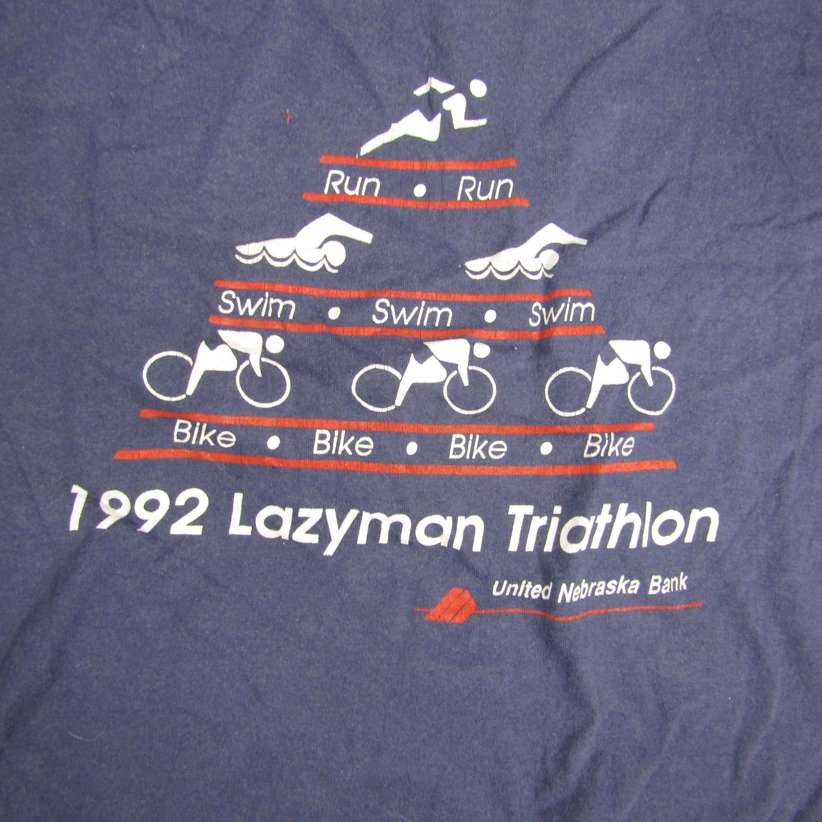 Vintage Jerzees Shirt Mens XL Blue 1992 Lazyman Triathlon Graphic Sports Tee 90s gallery