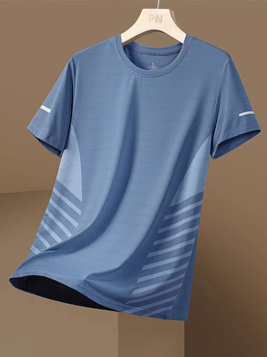 Men's Ice Silk Mesh T-shirt Round Neck Short Sleeve Moderate Elasticity gallery