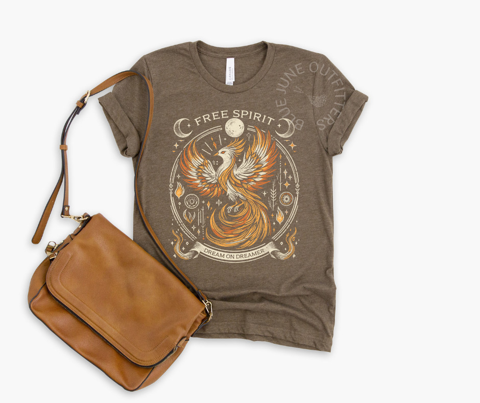FREE SPIRIT PHOENIX RISING TEE | BOHEMIAN CELESTIAL TEE | RETRO HIPPIE T-SHIRT gallery