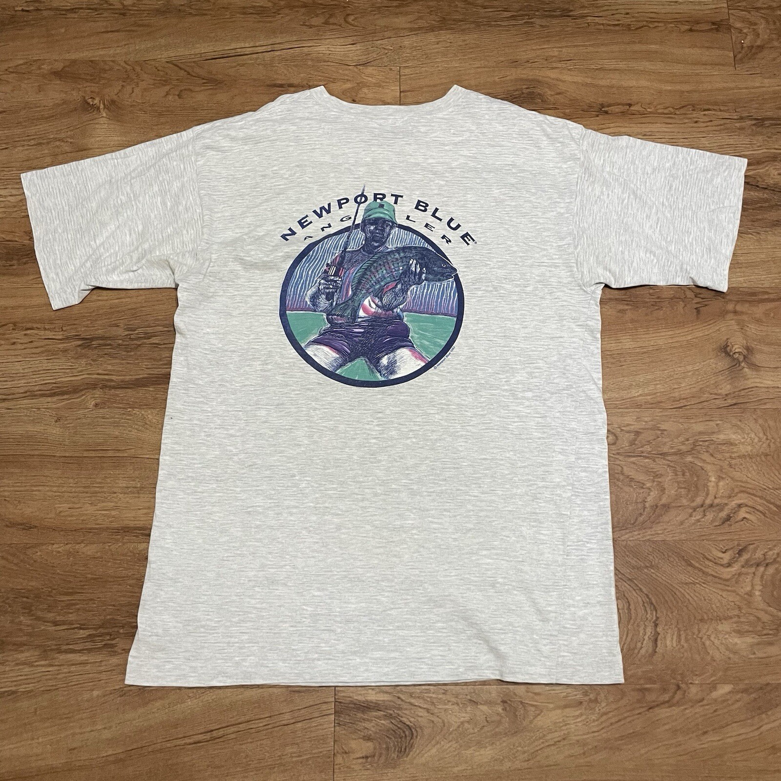 Vintage Newport Blue Angler Gray Tshirt 90s Fisherman Fishing Mens Size Measured gallery