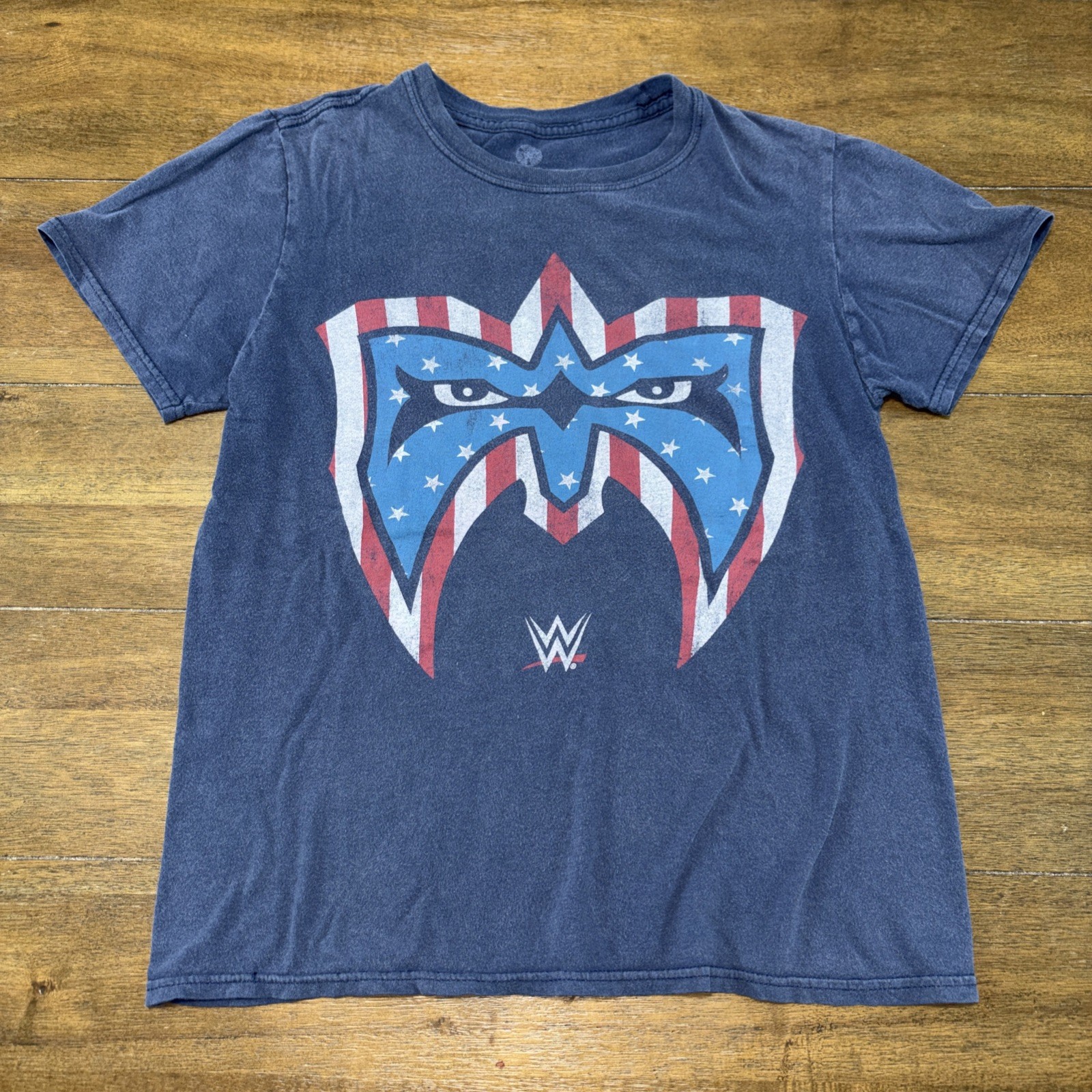 WWE Ultimate Warrior Patriotic Mask T Shirt Navy Blue Adult Small USA Face Paint