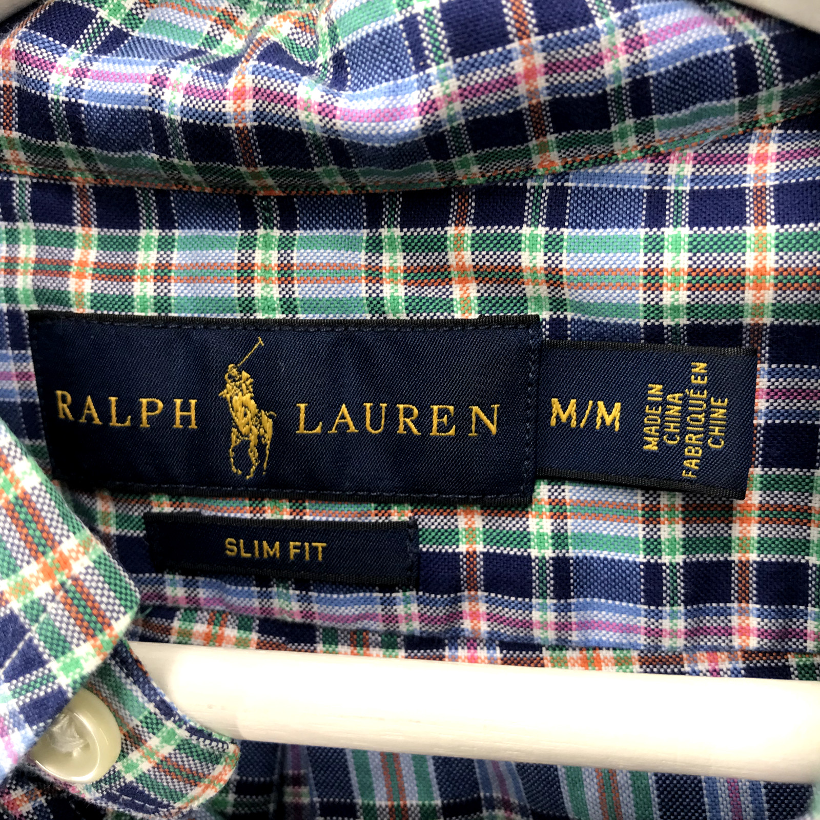 RALPH LAUREN Shirt Mens MEDIUM Slim Fit Multicolor Plaid Long Sleeve Button Up gallery