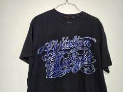 Y2K Christian Audigier Flocked Foiled City Of Angels Script T-shirt Sz XL FLAWS