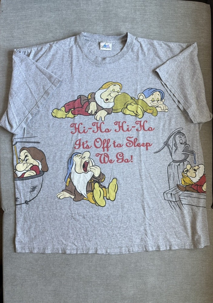 Vntg Disney Snow White & The Seven Dwarfs Sleep Gray T Shirt OSFA Disneyland