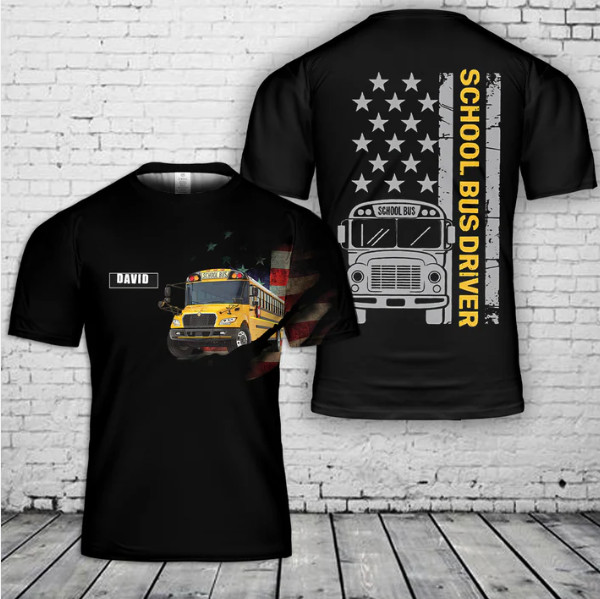 Custom Name School Bus Driver 3D T-Shirt