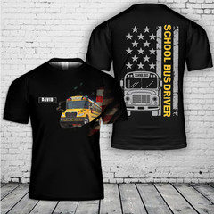 Custom Name School Bus Driver 3D T-Shirt
