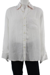 Kashani Mens Point Button-Up Linen Collared Long Sleeve White Classic Size L