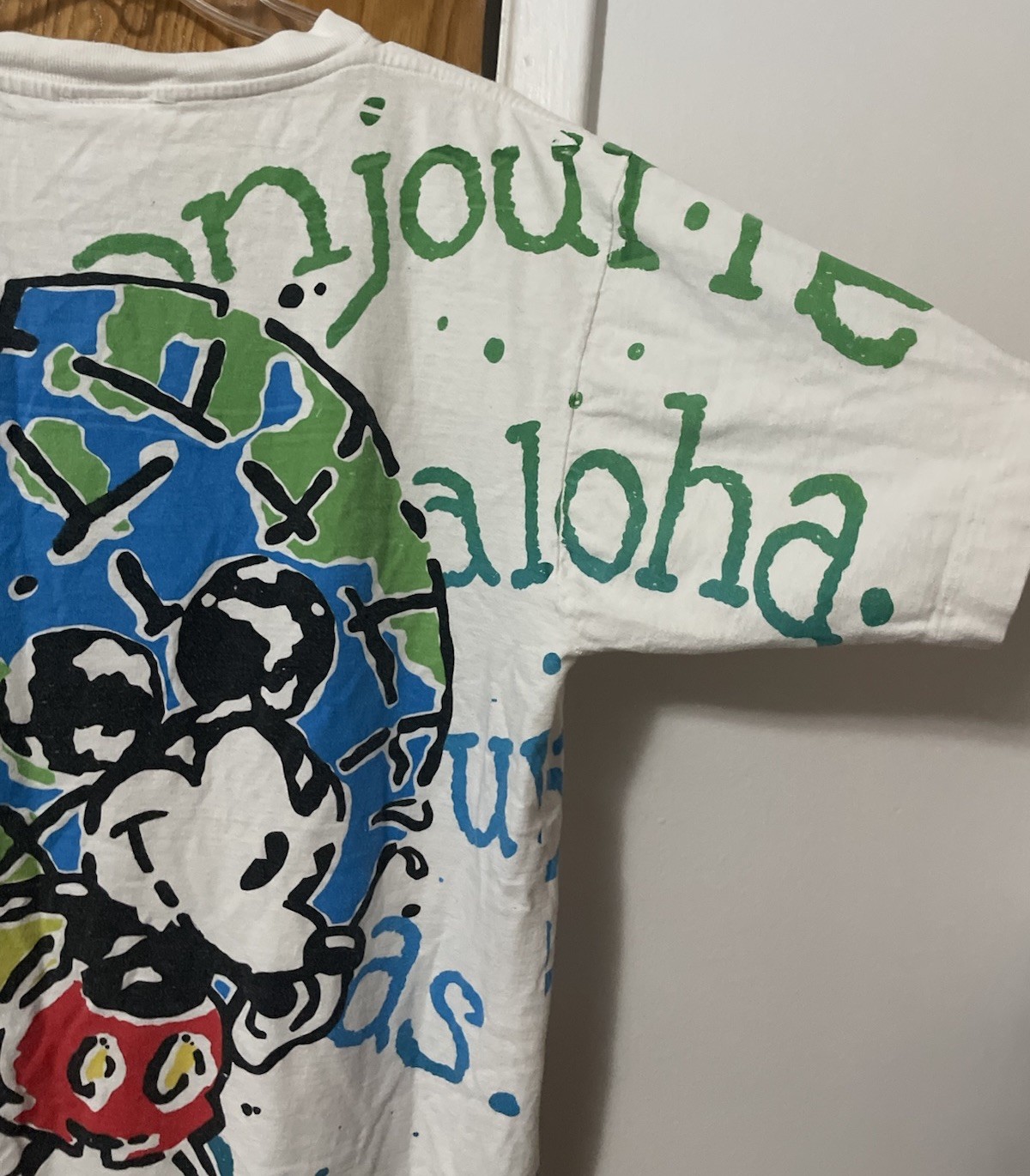 Vintage Disney Mickey Mouse Hello World All Over Print T Shirt OSFA 90s Land gallery