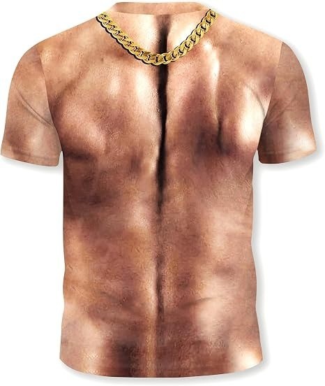 Funny 3D Gold Chain T Shirt Men Fake Six Pack Abs Dollar Sign Muscle Gag Gift gallery