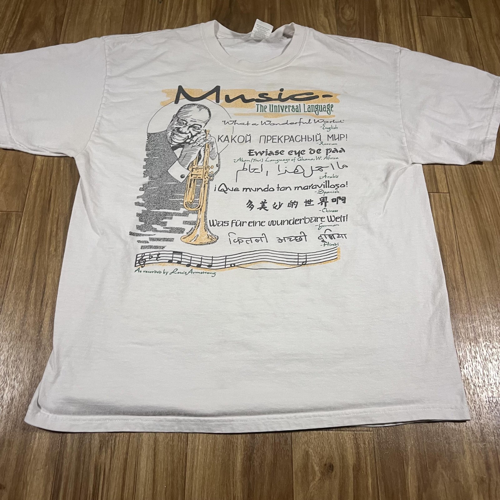 Vintage Louis Armstrong Music Universal Language Shirt Mens Large Double Sided gallery