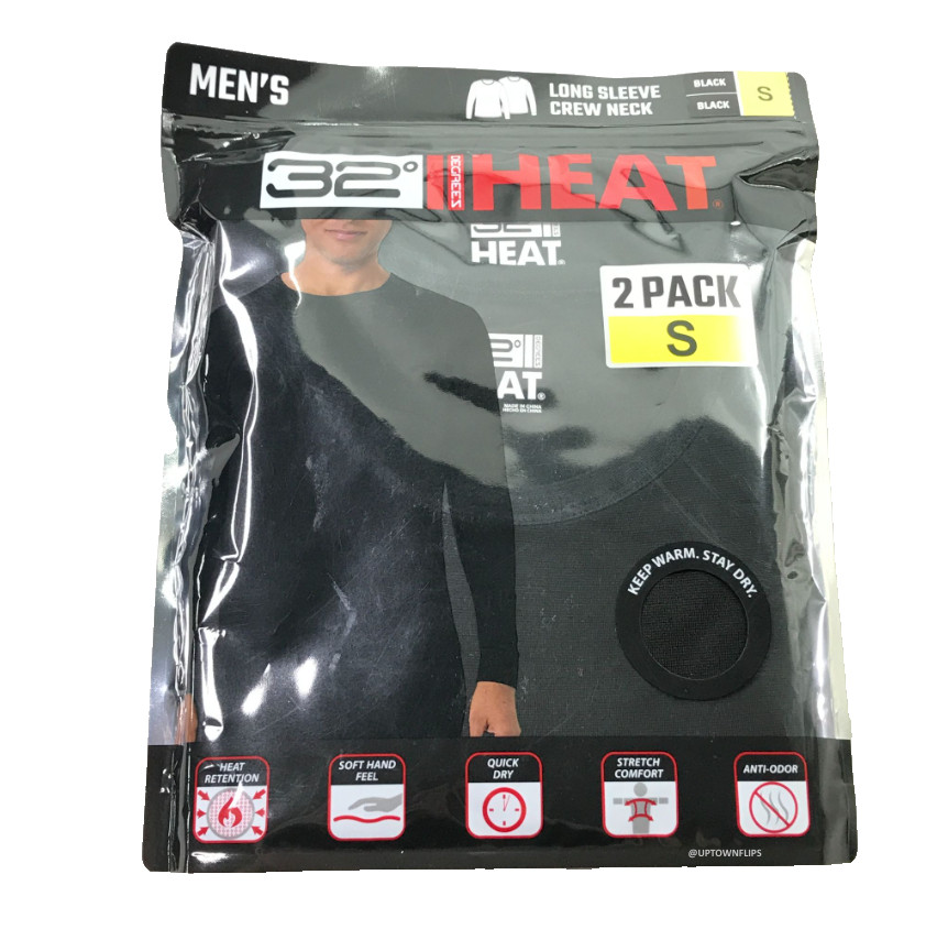 32 Degrees Heat Mens Shirt 2PK Small Black Long Sleeve Crew Neck Quick Dry gallery