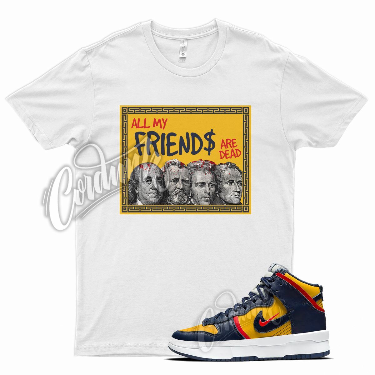 White FRIENDS Shirt for N Dunk High Michigan Varsity Maize Nidnight Navy Red gallery