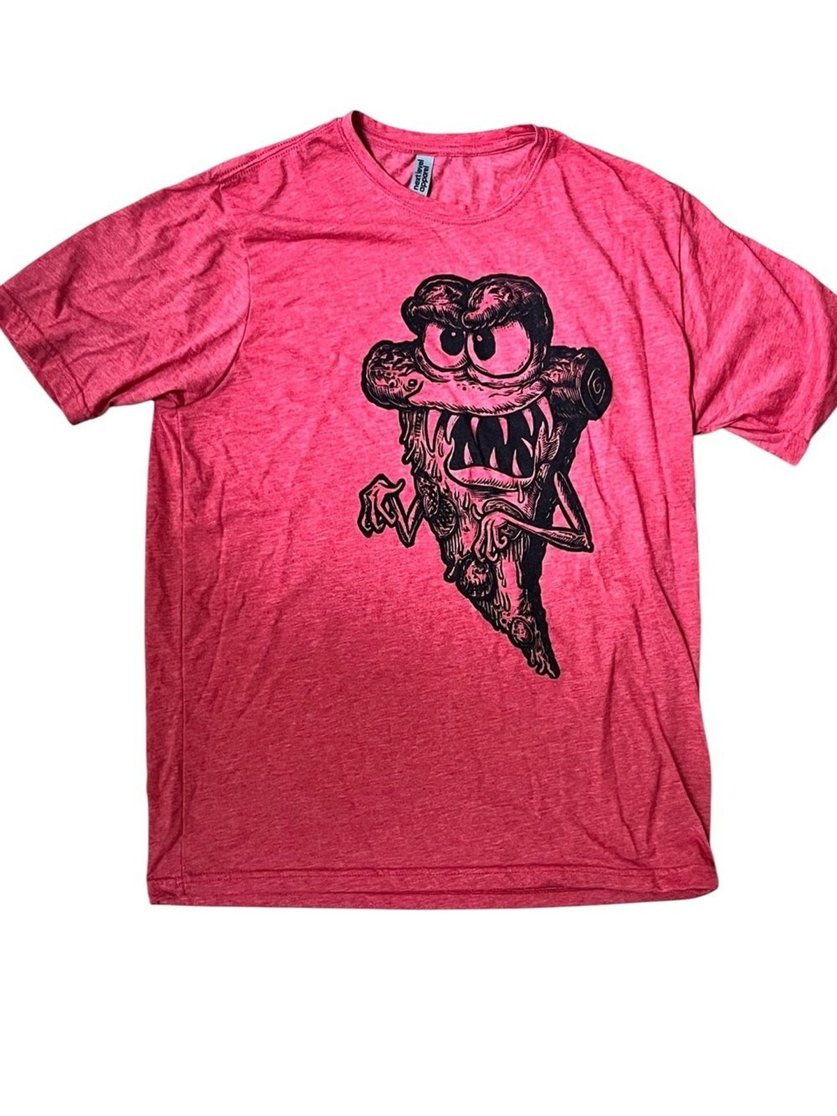 Graphic Monster Pizza Slice Tee Mens Size Large Heathered Red Hand Silkscreened gallery