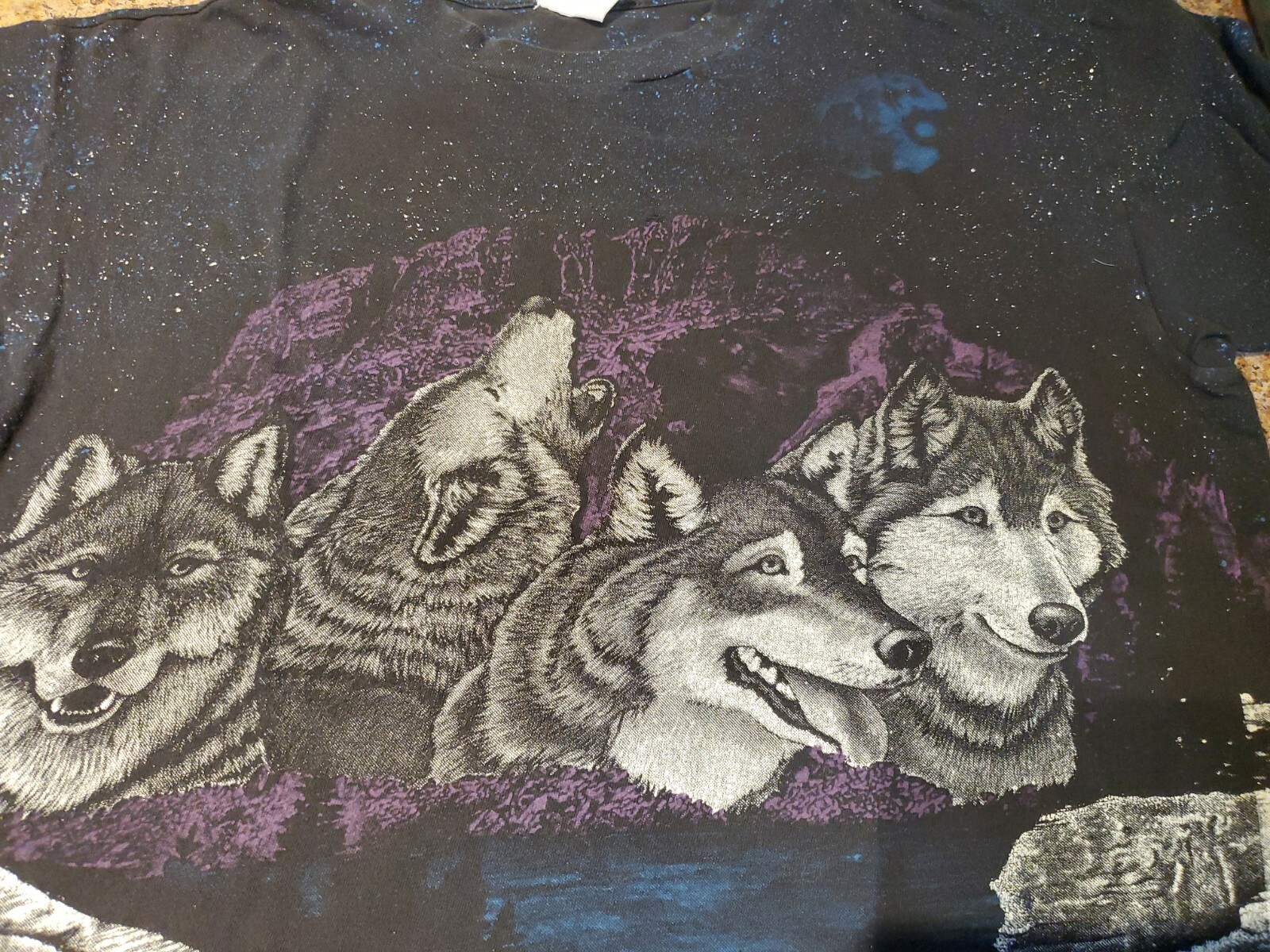 Vtg Nature Wildlife Wolves Pack Caribbean Dream All Over Print T-Shirt Large EUC