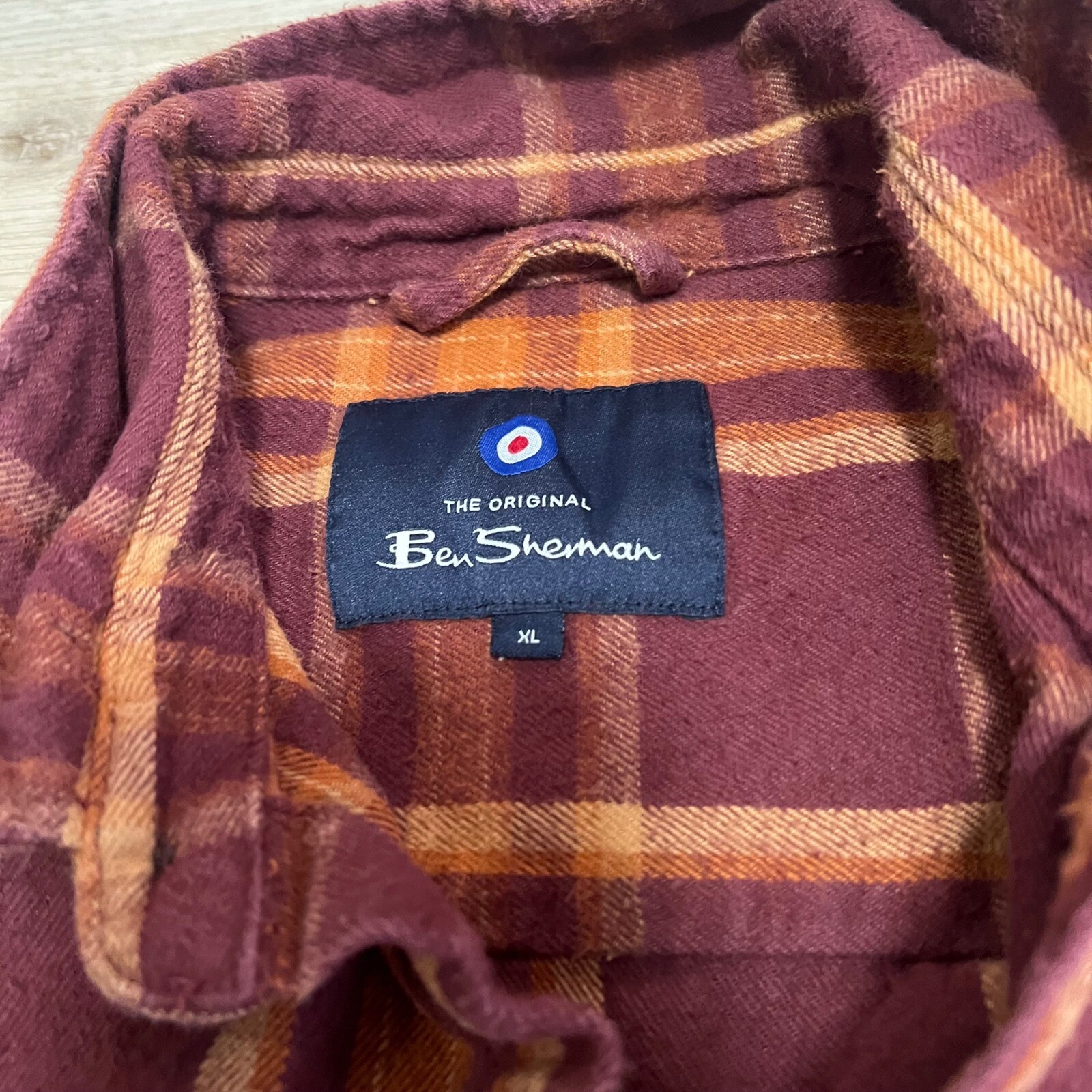Ben Sherman Mens XL Plaid Red Orange Long Sleeve Flannel Shirt Punk Blitz GBH gallery