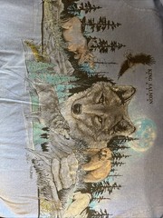 Vintage Alaska King Salmon Wolf Moose Bald Eagle 90s Shirt L Blue Double Sided