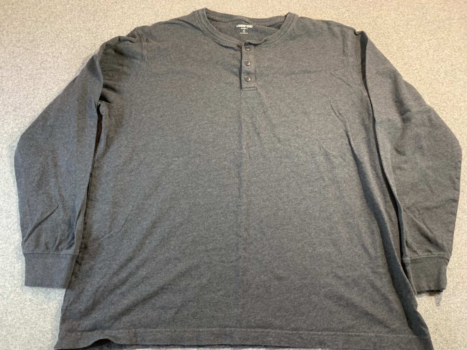 Lands' End Super-T Top Men's XL 46-48 Gray Rib-Knit Cuff Long Sleeve Henley Neck gallery