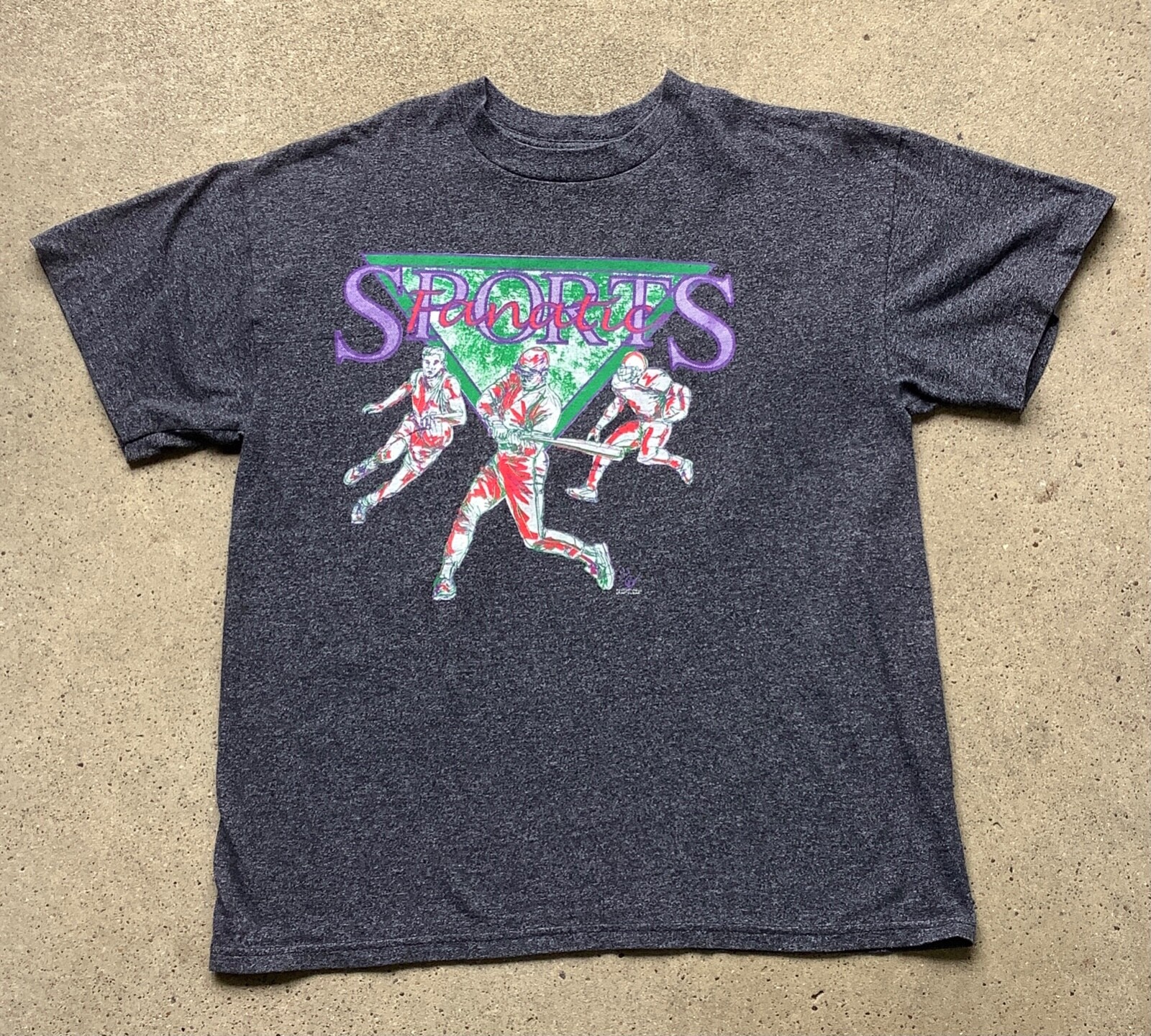 Vtg 80s 90s Sports Fanatic T Shirt Baseball Football Basketball Art Large gallery