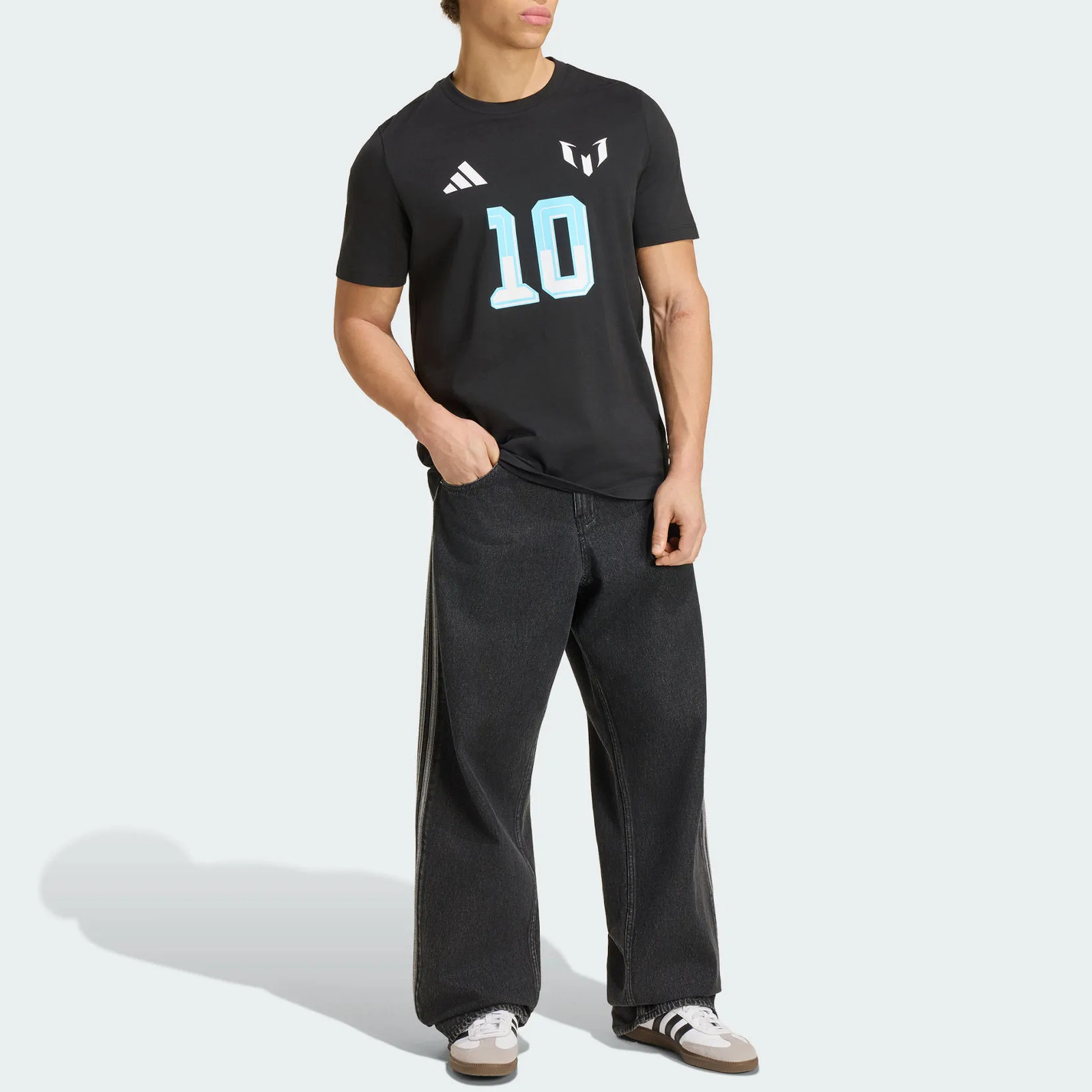 Adidas Messi T Shirts Men's Black Crew Neck Moderate KS2539 Size gallery