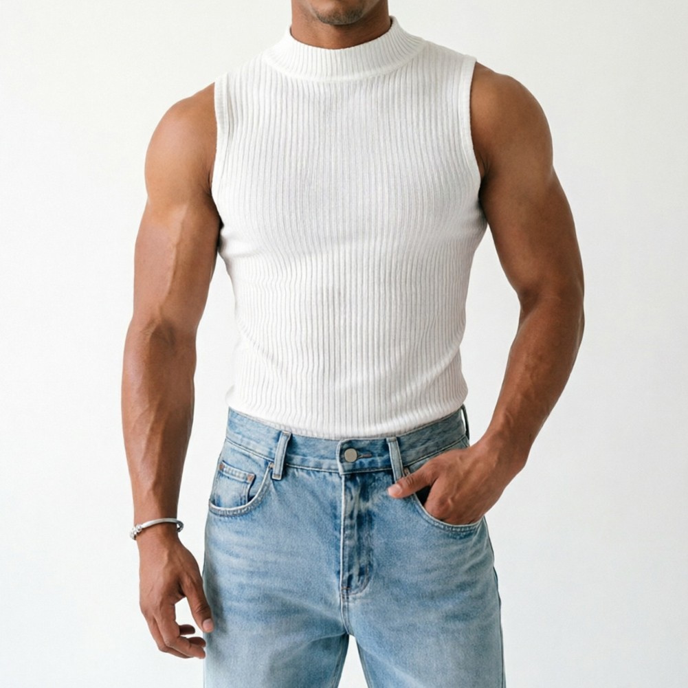 Men Ribbed Sleeveless Tank Top with Half Turtleneck Neckline Casual Vest gallery