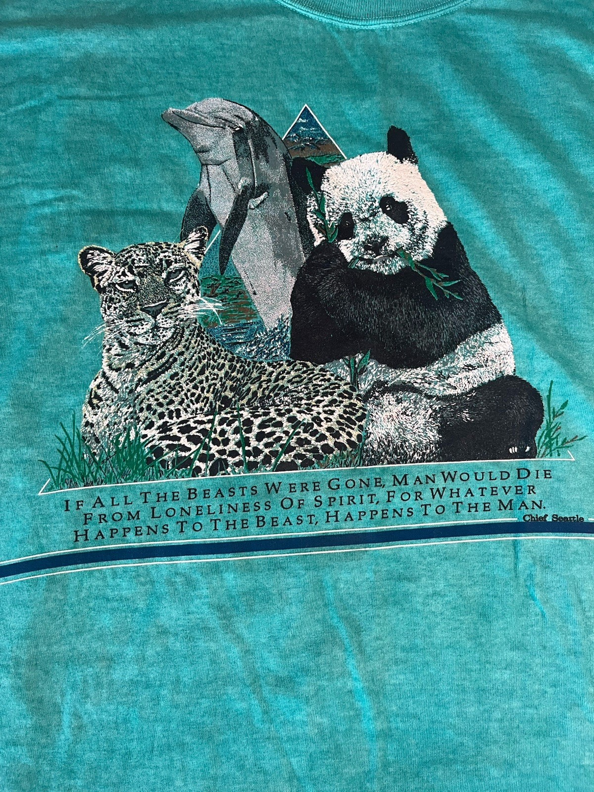 Vintage 90s Galt Sand Wildlife Shirt Size L Panda Leopard Dolphin gallery
