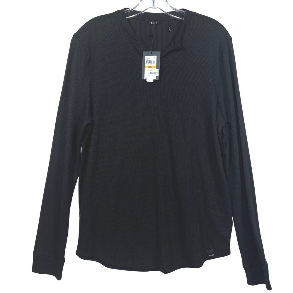 DKNY Men Black Long Sleeve Ribbed Soft Henley Shirt Size Small NWT MSRP $59.50
