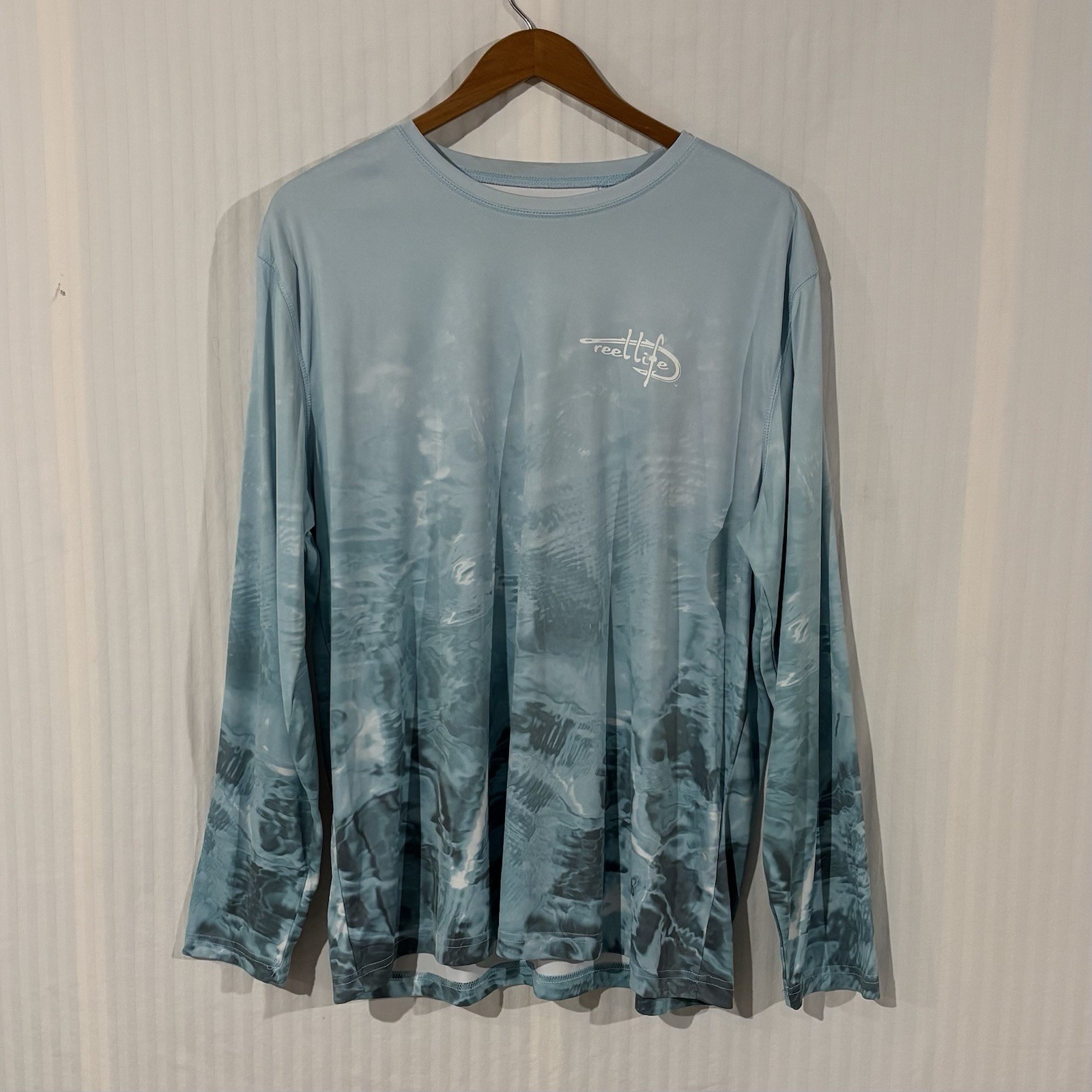 Reel Life Long Sleeve XXL Teal Aqua Fishing Hiking Shirt Water Waves. I-9