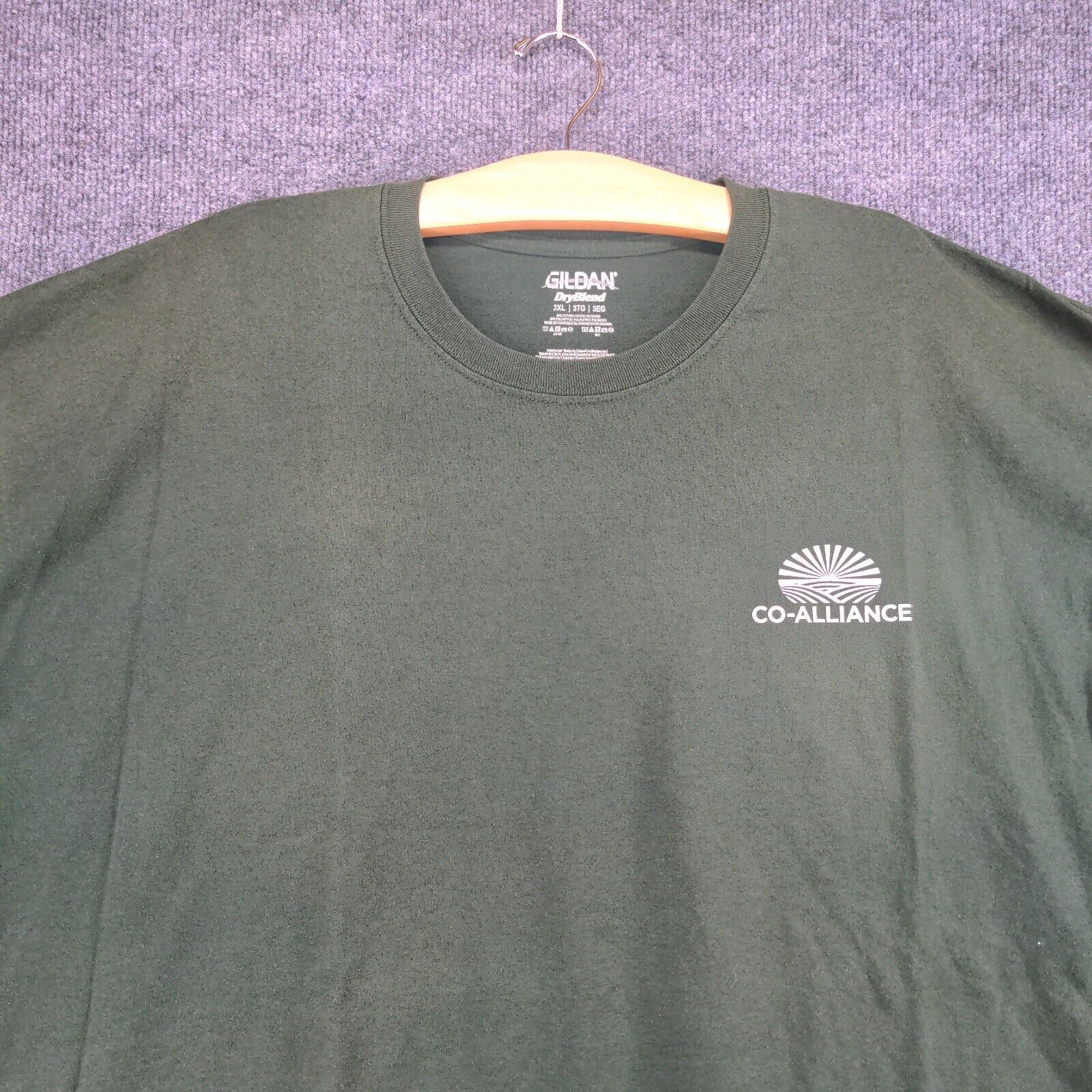 Gildan Mens Co-Alliance Logo T-Shirt Green 3XL Crew Neck Polycotton Dry Blend gallery