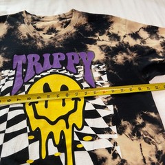 Trippy Vibes Melting Smiley Face Bleach Tie Dye Graphic T-Shirt Black Large