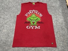 Vtg Distressed Red Senor FROGS GYM Sleeveless Shirt No Pain No Train 2 SIded M