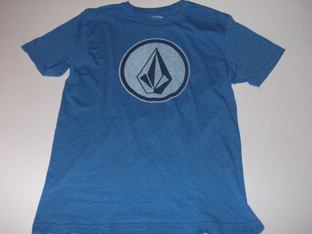 Volcom Shirt Mens Large Blue Stone Logo Short Sleeve Crew Cotton Skate Surf