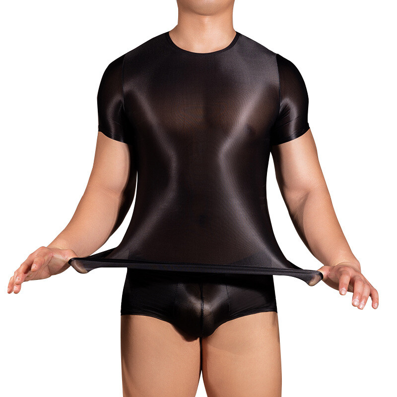 Men Sexy Sheer Oil Shiny Elastic Tops Muscle Tank Vest Gym Tshirt Clubwear gallery