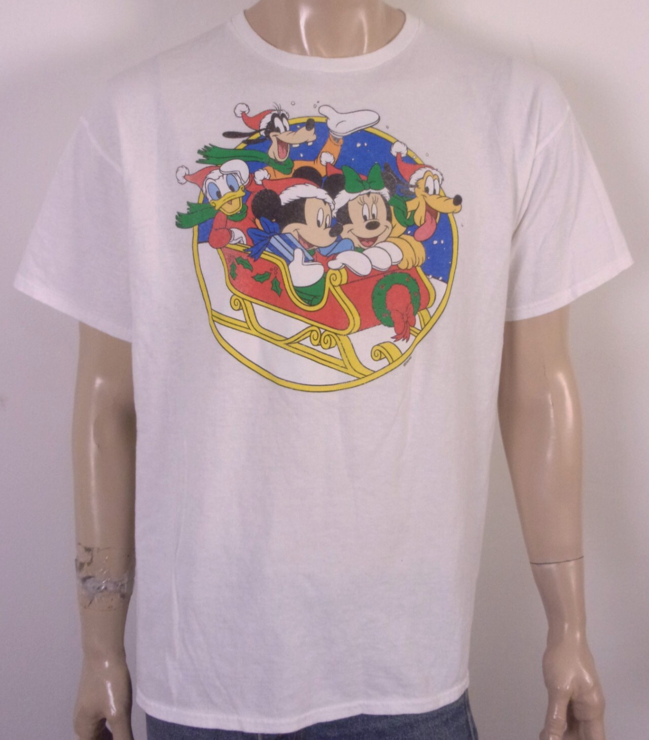 vintage 90s 00s Y2K Disney Christmas Theme T-Shirt Mickey Donald Minnie Goofy XL