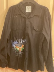 Y2K JORDAN CRAIG AFFLICATION STYLE GRAPHIC URBAN SHIRT 2XL 54″C Black Long sleev