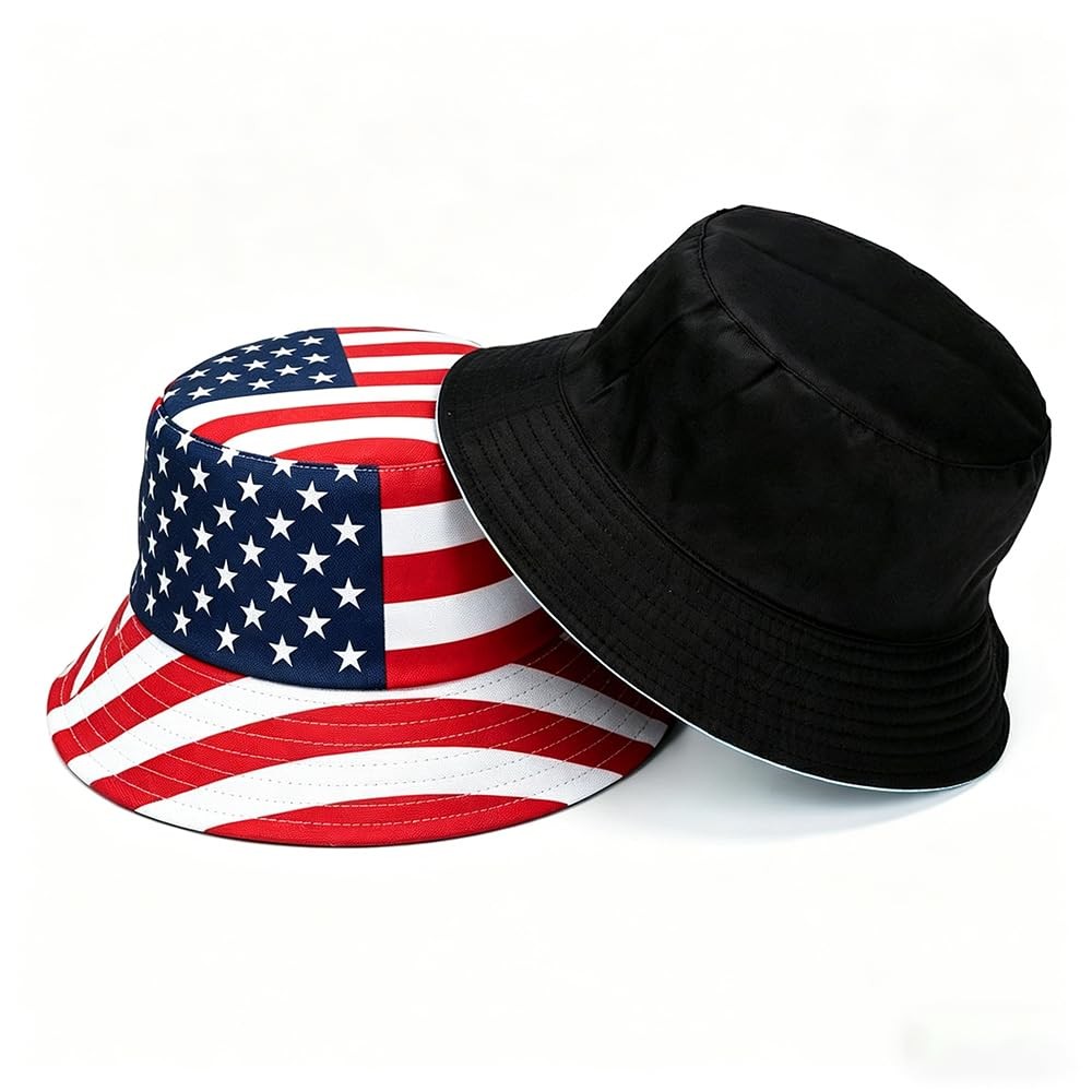 American-Flag-Bucket-Hat Reversible-Patriotic-USA-Cap Stars Stripes Outdoor F... gallery
