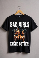 Bad Girls Taste Better Weightlifting Graphic Tee Gym Humor Shirt