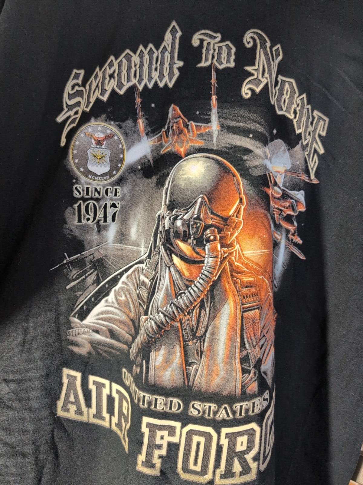 New Gildan Air Force SECOND TO NONE T-shirt BLACK Size XL~#315 gallery