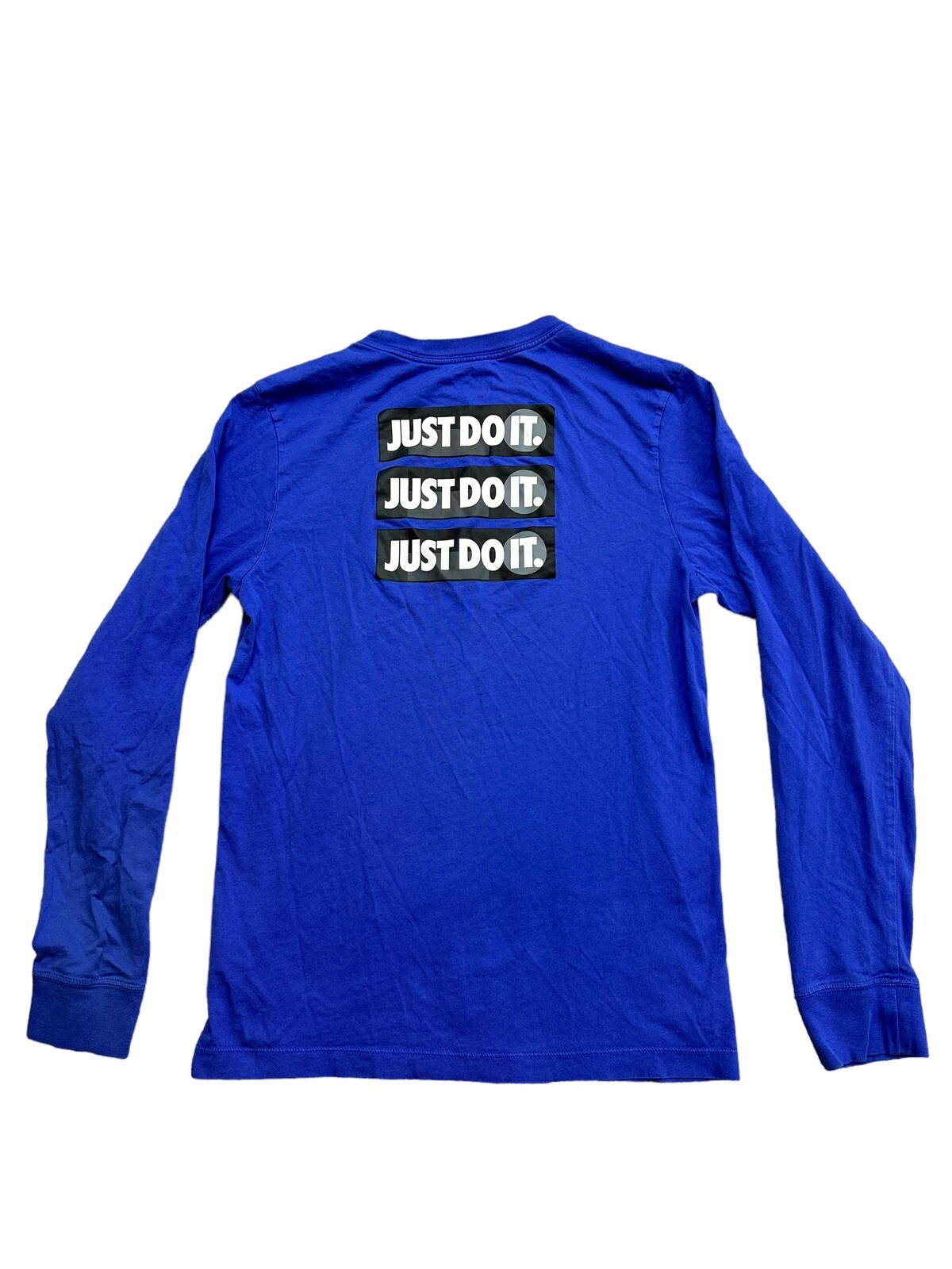 The Nike Tee Long Sleeve Just Do It 2 Sided Logo Ribbed Cuffs SMALL Royal Blue gallery