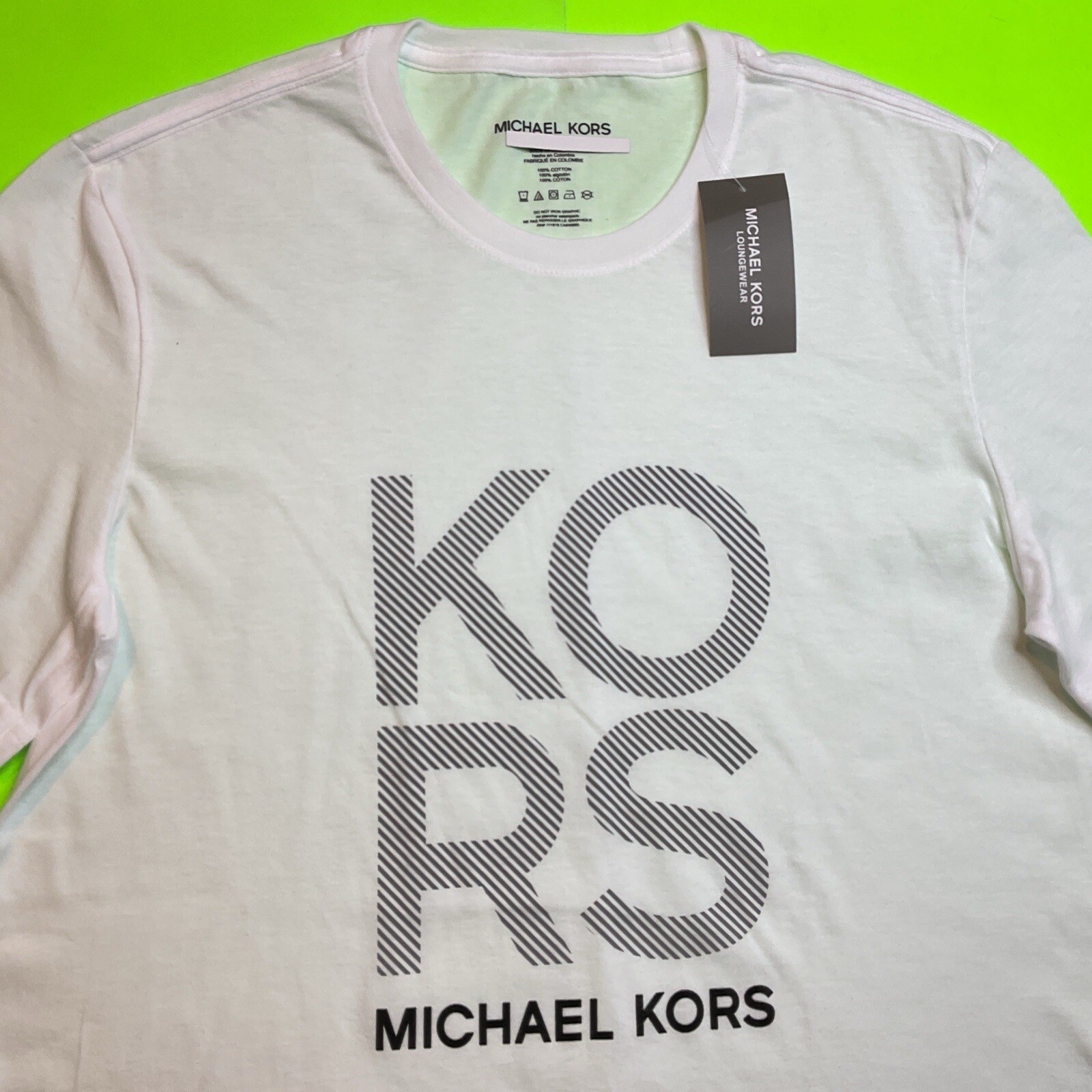 MICHAEL KORS Men’s Short Sleeve T-Shirt Size MEDIUM White w/Black NEW gallery