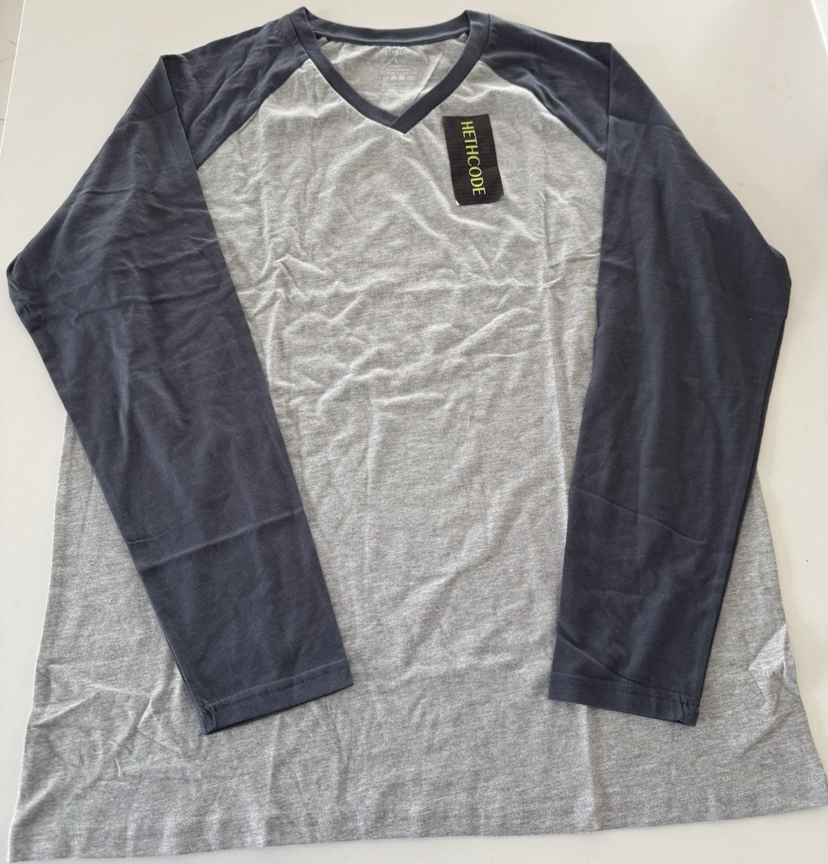 Men's t-shirt Casual Vintage Long Raglan Sleeve V-Neck Running Hiking Baseball L gallery