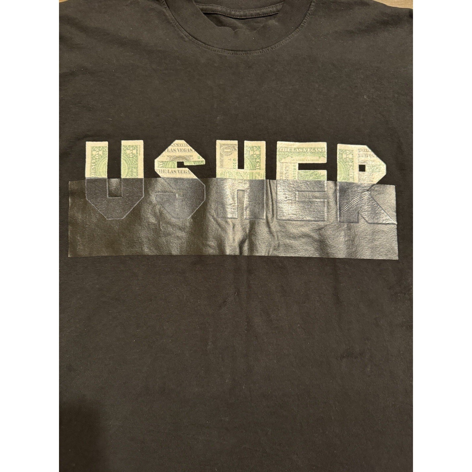 Usher Ushbucks Long Sleeve Shirt Mens M Black Thick Front Back Money Graphic gallery