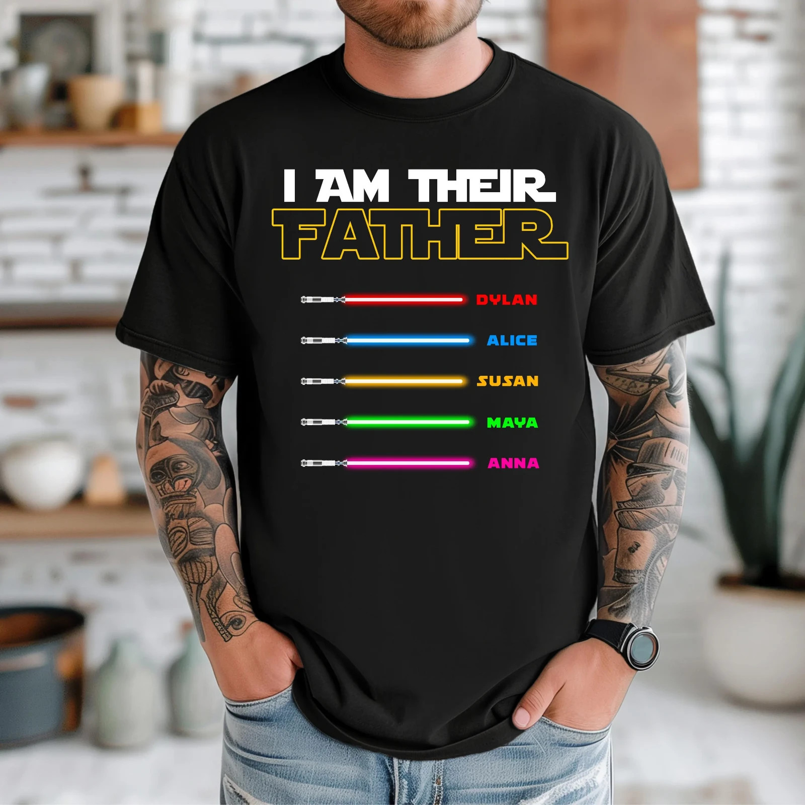 Personalized I Am Their Father Shirt, Custom ,s Name Shirt, Light Sabers For Dad