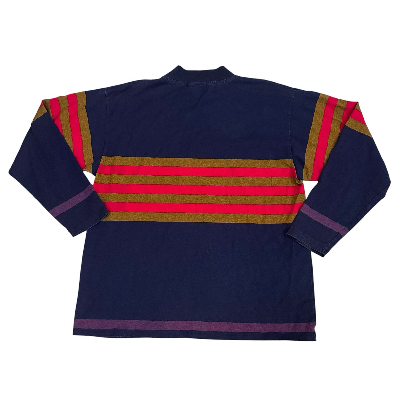Vintage Americo Long Sleeve Mock Neck Shirt Me A Men’s L Navy Red Stripe 90s USA gallery
