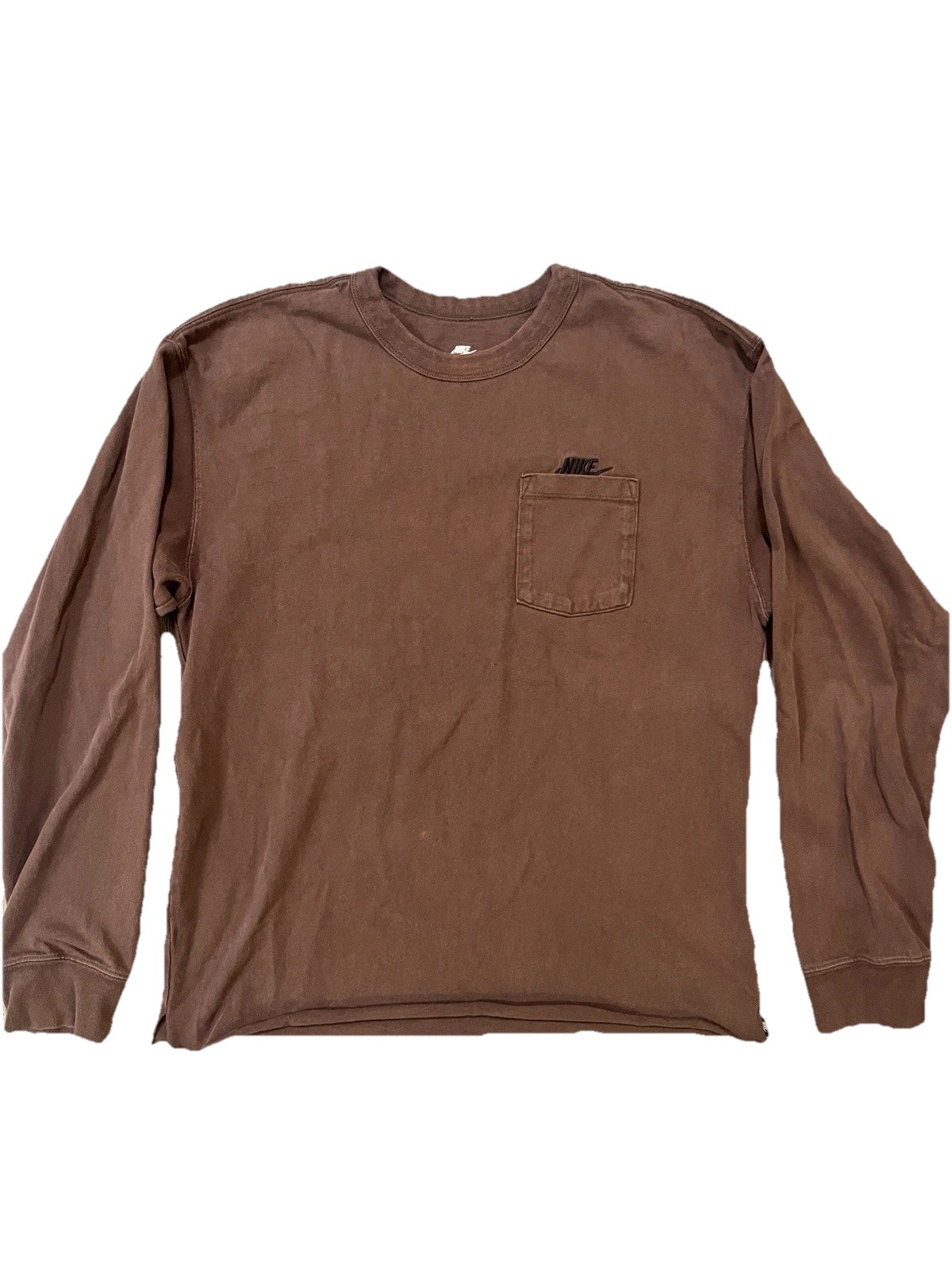 Nike Long Sleeve Small Brown T-Shirt Cropped Hemmed Stitched Pocket Logo gallery