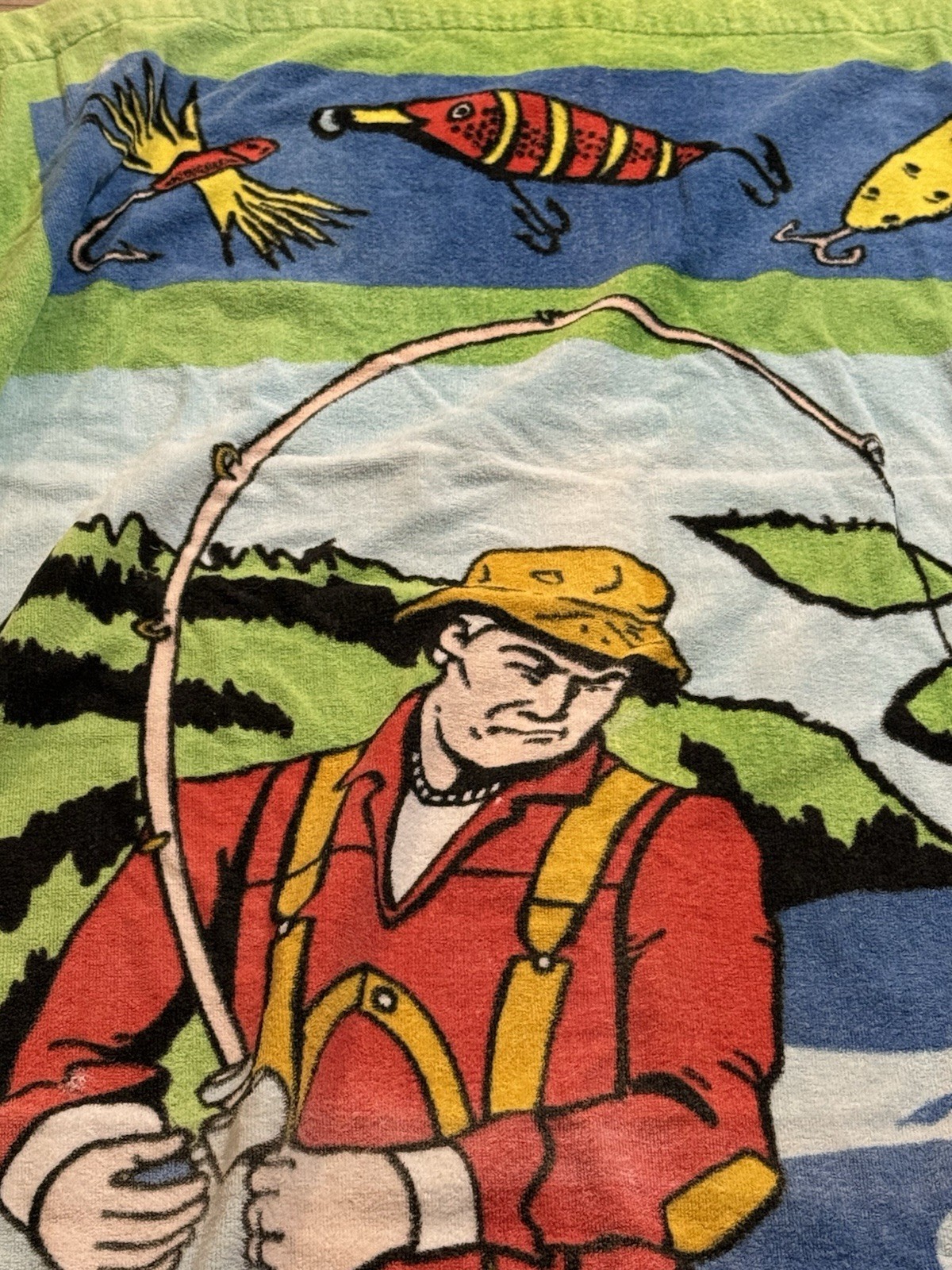 Fisherman Themed Graphic Vtg Beach Towel gallery