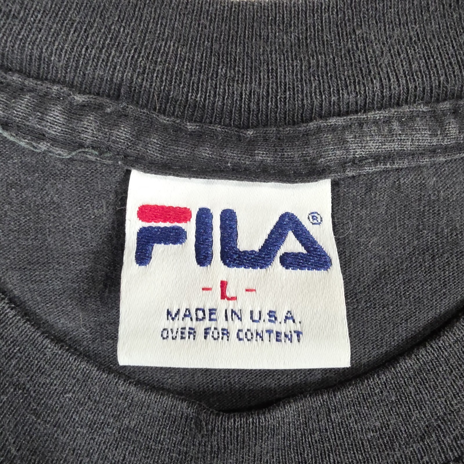 Vintage FILA Shirt Mens Large Black Faded Embroidered Logo Made in USA Sports gallery