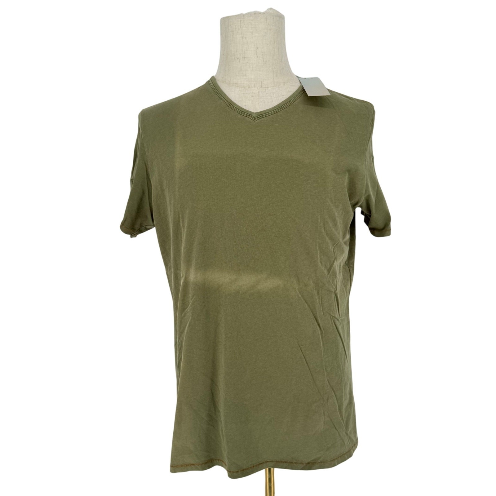 Robert Graham Casual Short Sleeve V-Neck T Shirt Solid Olive Green SUN DAMAGE M gallery