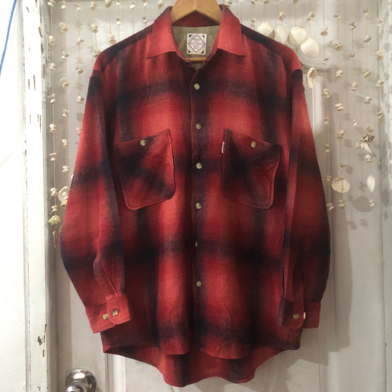 Wool Flannel Shirt Size L Red Shadow Plaid Wool Flannel Shirt Size L Red Shadow